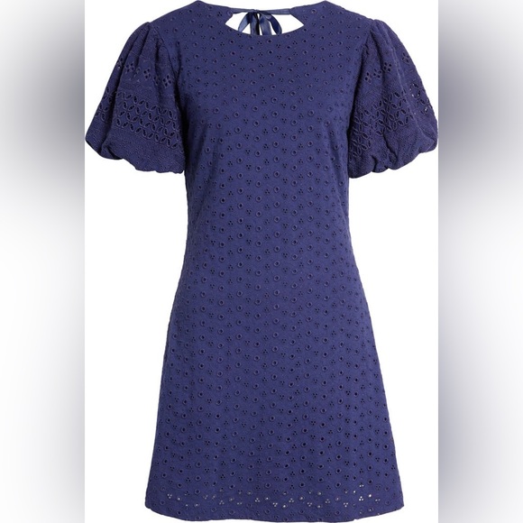 NWT Free People Apricot Rose Puff Sleeve Eyelet Dress in Living Indigo - Picture 5 of 14